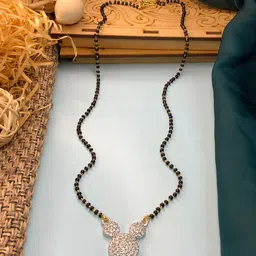 ABDESIGNS Silver-Plated AD Stone-Studded & Beaded Mangalsutra-image-5