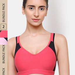 College Girl Pack of 2 Non-Padded Non-Wired Cotton Sports Bra CG-SB15-Crt-Pnk-picture-43
