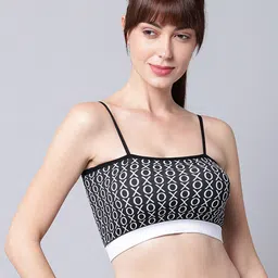 PrettyCat Black & White Geometric Lightly Padded Bralette Bra-picture-30