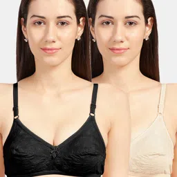 Sonari Pack of 2 Beige & Black Embroidered Pure Cotton Bra image 1