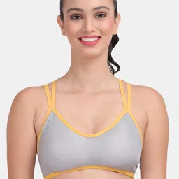 Amour Secret Grey & Yellow Seamless Non-Wired Workout Bra-picture-11