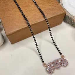 ABDESIGNS Rose Gold-Plated American Diamond Studded & Beaded Mangalsutra image 2