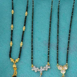 Ramdev Art Fashion Jwellery Set Of 3 Gold-Plated Stone-Studded & Beaded Mangalsutra image 2