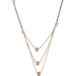 Shoshaa Gold-Plated White & Black Stones-Studded & Beaded Mangalsutra image 3