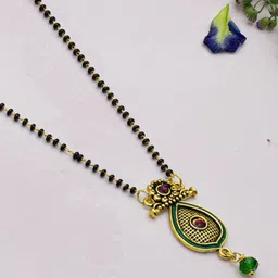 Ramdev Art Fashion Jwellery Set Of 3 Gold-Plated Stone-Studded & Beaded Mangalsutras image 3