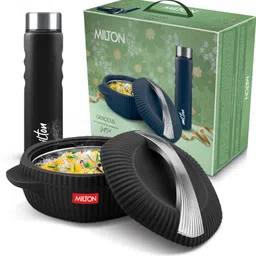 milton Gracious Gift Set, ISI Certified, Inner Steel Casserole and Water Bottle, Black, Pack of 2 Thermoware Casserole Set-picture-14