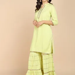 VAHSON Mandarin Collar Three Quarter Sleeves Regular Pure Cotton Kurta with Sharara image 3