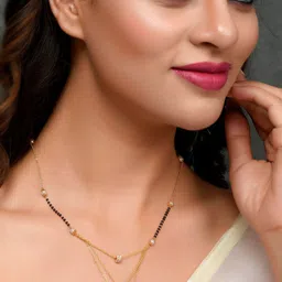 Shoshaa Gold-Plated White & Black Stones-Studded & Beaded Mangalsutra image 4