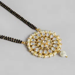 I Jewels White & Gold-Toned Pearl & Kundan Studded Mangalsutra image 5