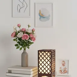 real wood art Zen Grid Series Medium Wooden Table Lamp For Home Decor -11 cmX11 cmX 20 cm Table Lamp image 2