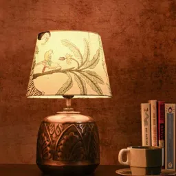 green girgit Copper Leaf Etched Pot Lamp with Multicolor Taper Green Shade-picture-10