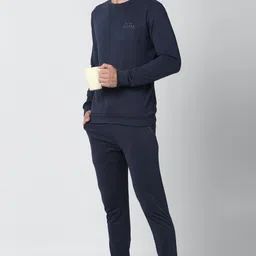 Men Top & Pyjama Set Dark Blue Solid-image-35