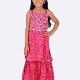 Superminis Girls Floral Printed Gotta Patti Pure Cotton Kurti with Sharara-picture-18