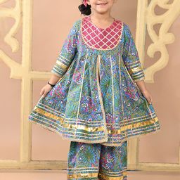 Superminis Girls Floral Regular Gotta Patti Pure Cotton Kurti with Sharara-picture-3