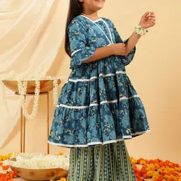 Sangria Printed Pure Cotton A-Line Kurta With Sharara Set image 3