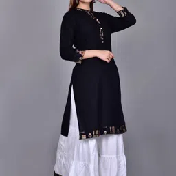 BAESD Ethnic Motifs Yoke Design Mandarin Collar Straight Kurta With Sharara image 4