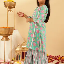 Sangria Ethnic Motifs Printed Pure Cotton A-Line Kurta With Sharara image 5