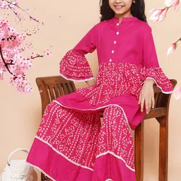 Modish Couture Girls Bandhani Printed Layered Thread Work Pure Cotton Kurta with Sharara image 5