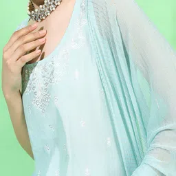 Vishudh Women Blue Ethnic Motifs Embroidered Kurti with Sharara & With Dupatta image 4