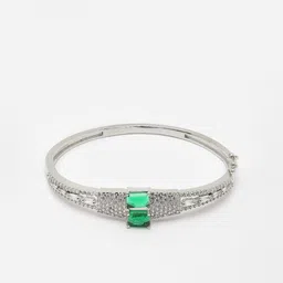 ZENEME Rhodium-Plated Brass American Diamond-Studded Bangle-Style Bracelet image 2