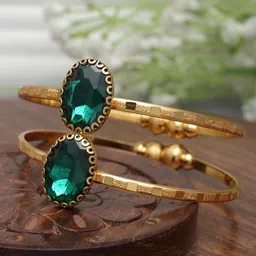 ZENEME Set Of 2 Gold-Plated American Diamond Cuff Bracelets image 1