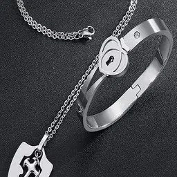 UNIVERSITY TRENDZ Set Of 2 Silver-Plated Wraparound Bracelet And Pendent Chain Set image 1