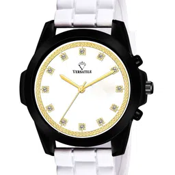 Versatile Men White Brass Embellished Dial & White Bracelet Style Straps Analogue Watch-image-11