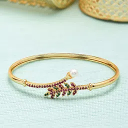 Zaveri Pearls Gold-Toned & Pink Cubic Zirconia Studded Kada Bracelet-image-37