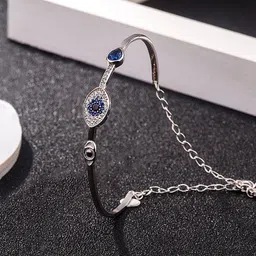 Designs & You Silver Plated Crystal Studded Evil Eye Bangle Style Bracelet-picture-17
