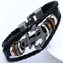 UNIVERSITY TRENDZ Unisex Black & Silver-Toned Leather Silver-Plated Multistrand Bracelet-picture-33