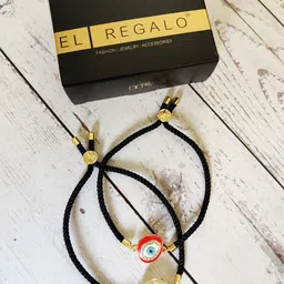 EL REGALO Unisex Set Of 2 Gold-Toned & Black Evil Eye Gold-Plated Charm Bracelet-image-45