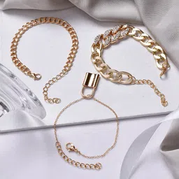 JOKER & WITCH Women Set Of 3 Gold-Toned & White Link Bracelet-picture-10