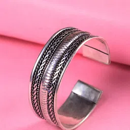 Saraf RS Jewellery Women Silver-Toned & Black German Silver Handcrafted Cuff Bracelet-image-72