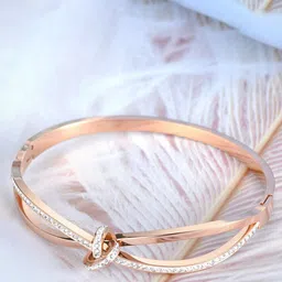 MYKI Rose Gold-Plated Cubic Zirconia-Studded Kada Bracelet image 1