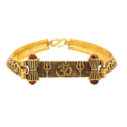 bodha Men Gold Plated & Brown Antique Brass Adjustable Kada Bracelet-picture-11