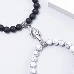 MEENAZ Unisex Set Of 2 Silver-Plated Magnetic Couple Adjustable Elasticated Bracelets image 2