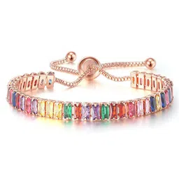 Jewels Galaxy Rose Gold Plated Rectangular Cut Cubic Zirconia Matrix Tennis Bracelet image 2