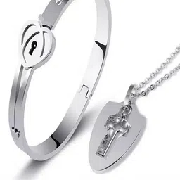 UNIVERSITY TRENDZ Set Of 2 Silver-Plated Wraparound Bracelet And Pendent Chain Set image 2