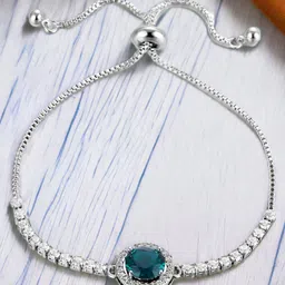 Designs & You Silver Plated Round Crystal Studded Matrix Tennis Bracelet image 2