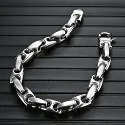 Peora Men Stainless Steel Silver-Plated Link Bracelet image 2
