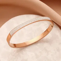 Jewels Galaxy Stainless Steel Rose Gold Plated American Diamond Studded Bracelet image 2