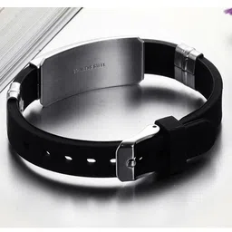 UNIVERSITY TRENDZ Men Black & Silver-Toned Wraparound Bracelet image 2