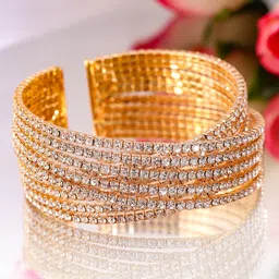 Rubans 18KT Gold-Plated Crystals Stone Studded Cuff Bracelet image 2