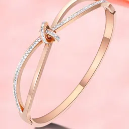 MYKI Rose Gold-Plated Cubic Zirconia-Studded Kada Bracelet image 2