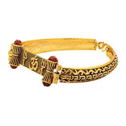 bodha Men Gold Plated & Brown Antique Brass Adjustable Kada Bracelet image 3