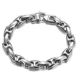 Peora Men Stainless Steel Silver-Plated Link Bracelet image 3
