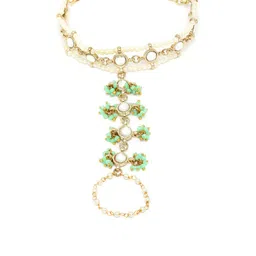 KARATCART Women Gold-Toned & White Handcrafted Gold-Plated Wraparound Bracelet image 4