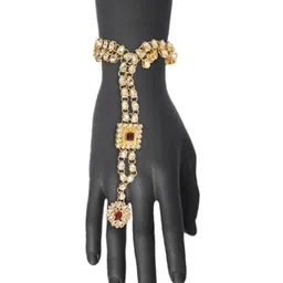 I Jewels Women Gold-Plated Kundan Studded & Beaded Ring Bracelet image 3