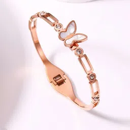 Jewels Galaxy Mother of Pearl Rose Gold-Plated Cuff Bracelet image 4