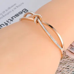 MYKI Rose Gold-Plated Cubic Zirconia-Studded Kada Bracelet image 4